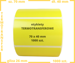 żółte 70x40 mm etykiety TERMOTRANSFEROWE samoprzylepne 1000 szt.