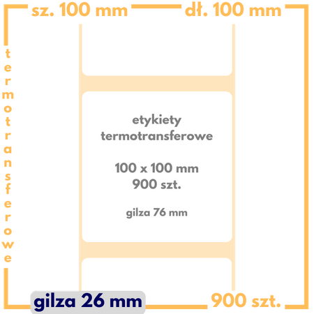 100x100 mm etykiety 900 szt. gilza 26 samoprzylepne termotransferowe białe