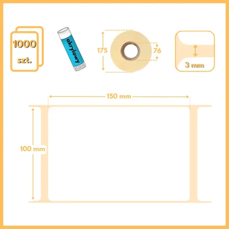 100x150 mm etykiety termotransferowe 1000 szt. gilza 76 samoprzylepne białe naklejki 100*150