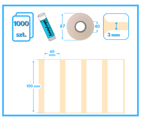 100x30 mm etykiety termiczne 1000 szt. samoprzylepne białe 100*30