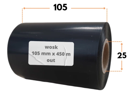105x450 kalka WOSKOWA taśma termotransferowa wosk 105 mm 450 m czarna OUT