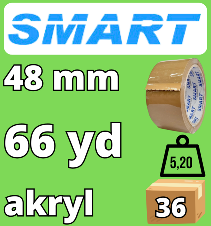 48mm x 66yd (60m) SMART brązowa taśma klejąca pakowa 48/66 1 szt.