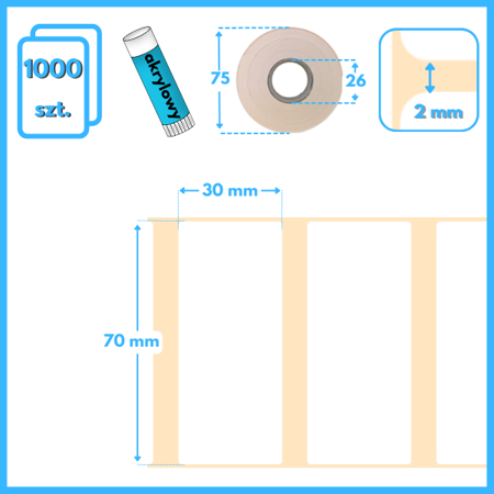 70x30 mm etykiety termiczne 1000 szt. gilza 25 samoprzylepne białe