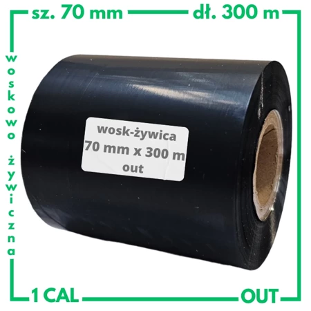 70x300 OUT kalka WOSKOWO-ŻYWICZNA taśma termotransferowa wosk żywica 70 mm 300 m czarna