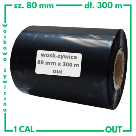 80x300 OUT kalka WOSKOWO-ŻYWICZNA taśma termotransferowa wosk żywica 80 mm 300 m czarna