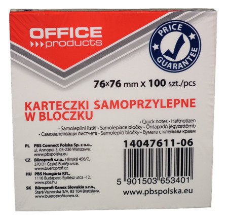 Bloczek karteczek samoprzylepnych żółtych 76x76 mm 100 szt.