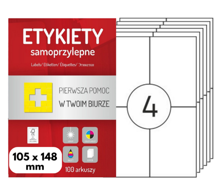 Etykiety 105x148 mm w arkuszach A4 - 400 etykiet samoprzylepnych uniwersalnych do drukarek biurowych