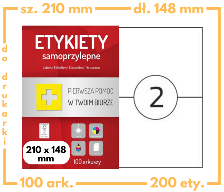 Etykiety 210x148 mm na arkuszach A4 - 200 etykiet samoprzylepnych uniwersalnych do drukarek biurowych