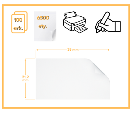 Etykiety 38x21,2 mm w arkuszach A4 - 6500 etykiet samoprzylepnych uniwersalnych do drukarek biurowych