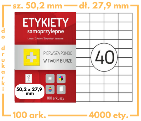 Etykiety 50,2x27,9 mm na arkuszach A4 - 4000 etykiet samoprzylepnych uniwersalnych do drukarek biurowych