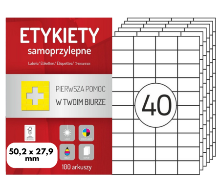 Etykiety 50,2x27,9 mm na arkuszach A4 - 4000 etykiet samoprzylepnych uniwersalnych do drukarek biurowych