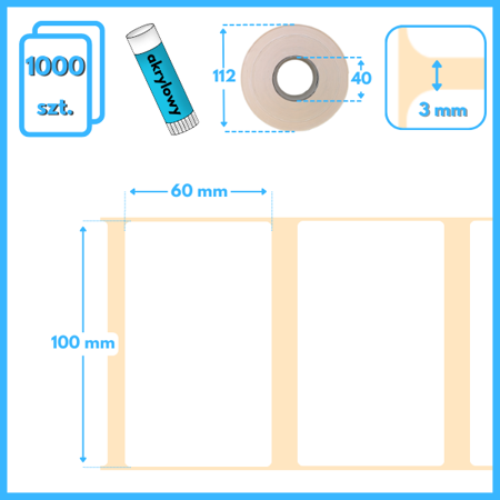 karton etykiet 100x60 mm termiczne 1000 szt. 33 rol. samoprzylepne białe