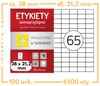 Etykiety 38x21,2 mm w arkuszach A4 - 6500 etykiet samoprzylepnych uniwersalnych do drukarek biurowych