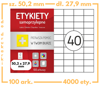 Etykiety 52,5x27,9 mm na arkuszach A4 - 4000 etykiet samoprzylepnych uniwersalnych do drukarek biurowych